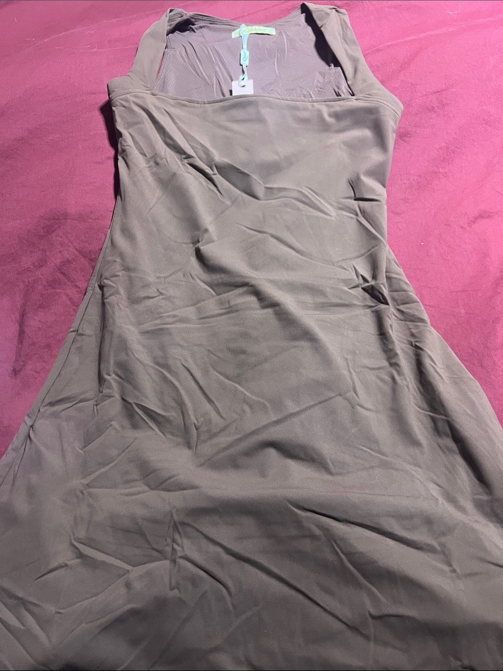 Qinsen Square Neck Brown Bodycon Slip Tennis Dress